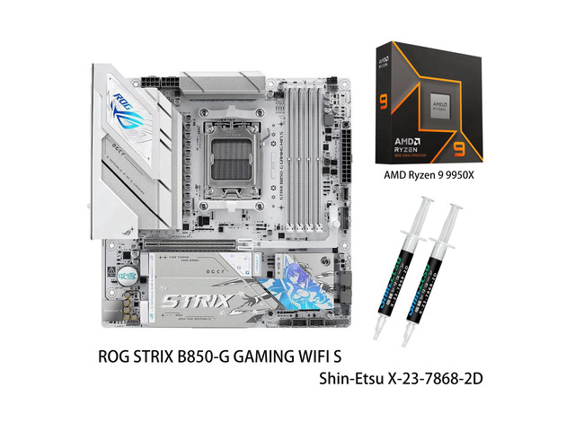 ASUS ROG Strix B850-G Gaming WiFi S Motherboard & AMD Ryzen 9 9950X CPU Combo, AMD AM5 B850 mATX white Motherboard, DDR5 WIFI 7,4x M.2, PCIe 5.0...