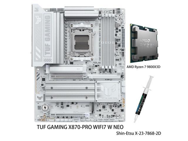 ASUS TUF GAMING X870-PRO WIF17 W NEO ATX Motherboard & AMD Ryzen 7 9800X3D CPU Combo ,16+2+1 power, DDR5 with DRAM and AEMP, four M.2 slots , PCle.