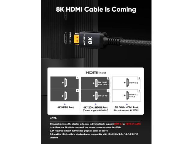 Snowkids 8K HDMI Cable 6.6 ft, 48Gbps Ultra High-Speed HDMI 2.1 Cables Cord, 10K 8K@60Hz, 4K@120Hz Compatible for...