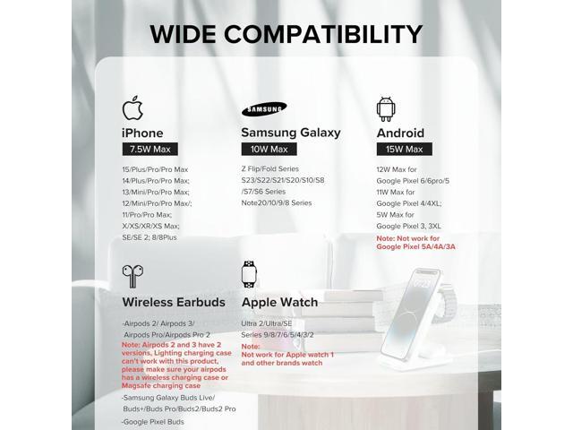 Wireless Charging Station, 3 in 1 Fast Wireless Charger Stand for Multiple Devices Apple Watch Ultra Series 9 8 7 6 SE 5 4 3 2, iPhone 15 14 13 12...