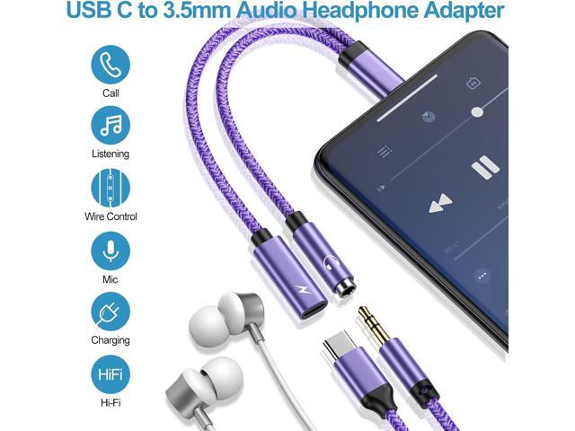 USB C to 3.5mm Audio Headphone & Android Phone Charger Adapter, 2-in-1 Type C to Aux Earphone Jack Dongle Cable & 60W Fast Charging for Samsung...