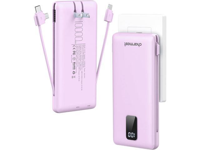charmast Portable Charger with Built-in Cables & Wall Plug, 10000mAh Portable Power Bank, External Battery Pack Travel Essentials Compatible with...
