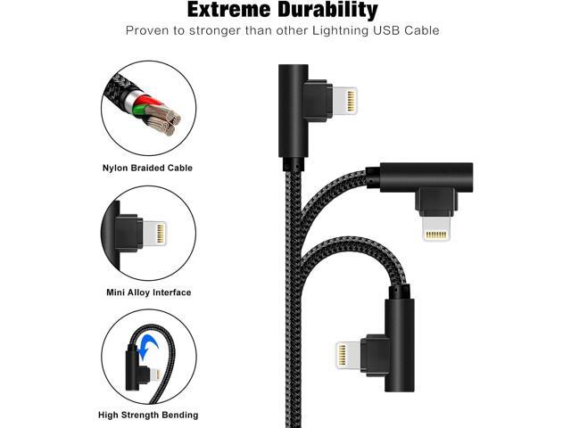 iPhone Cable 5 Pack(3/3/6/6/10FT) MFI Certified Cable Lightning Fast Charger Nylon Braided Data Cord 90 Degree Elbow for Game Video Compatible with...