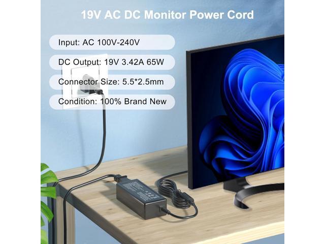 19V AC Adapter Compatible with HP Monitor 27es 23es 27f 27xi 27er 27xw 27cw 27fw 27bw 22cwa 22bw 22xw 22cw 23er 23bw 23xw vh240a 24f 24ea 24mh 24xw...