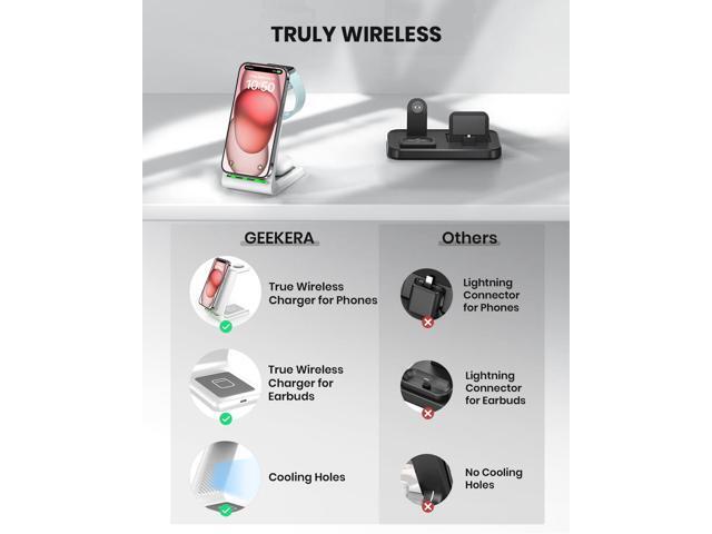 Wireless Charging Stand, GEEKERA 3 in 1 Wireless Charger Dock Station for iPhone 15 14 13 12 11 Pro Max Plus XR XS 8 Plus, Apple Watch...