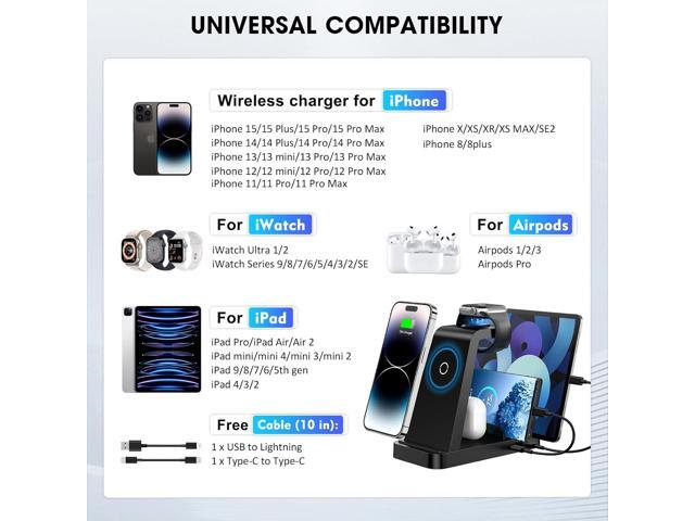 Wireless Charger for iPhone - 5 in 1 Charging Station for Multiple Devices Apple: Fast Wireless Charging Stand Dock for iPhone 16 15 14 13 12 Pro...