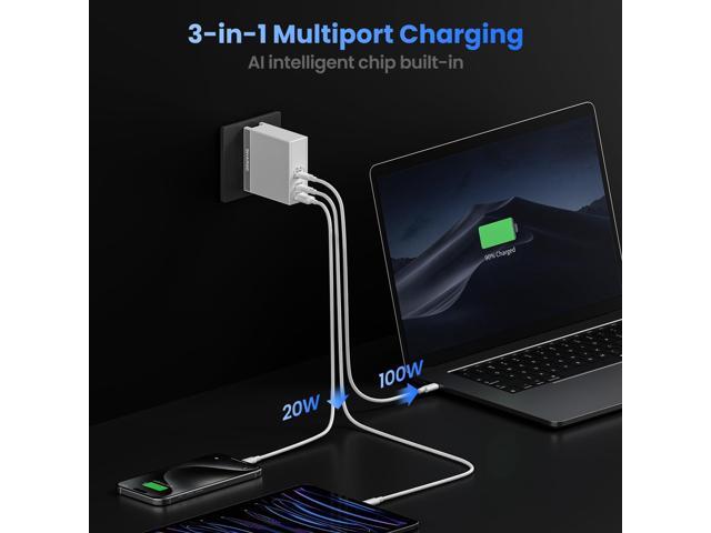 USB C Charger for Laptops 140W GaN Fast Charger with USB C and USB A, PD3.1 Power Adapter Compatible for MacBook Chromebook Surface iPhone 16/15...