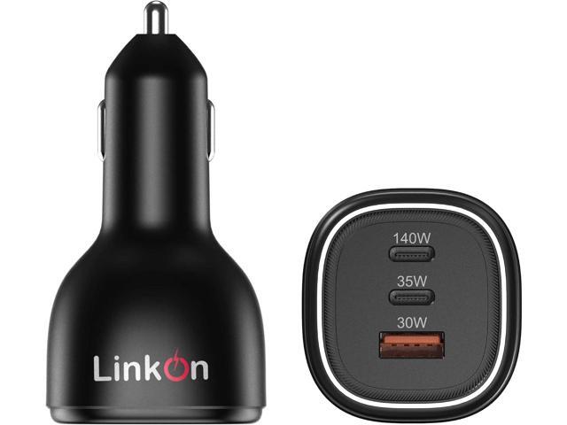 LinkOn 165W USB C Car Charger PD 3.1 (140W) + 35W + QC 3.0 (30W) USB-A Triple Port Fast Charger for Laptop, Phone, or Tablet - Compatible with...