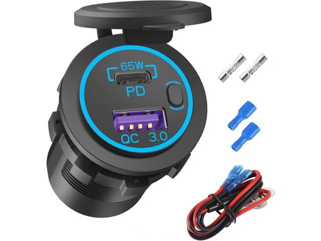 Boostable 12V USB C Outlet 65W PD3.0 Port and 18W Quick Charge 3.0 Car USB Charger Socket for Laptops Tablets Phones, Waterproof 12V/24V Socket...