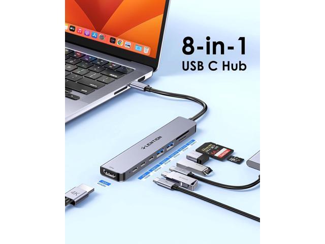 LENTION 8 in 1 USB C Hub with 4K@60Hz HDMI Adapter, 2 USB C Data & 2 USB 3.0 Port, 100W PD, SD/Micro SD Card Reader for 2023-2016 MacBook Pro, New...