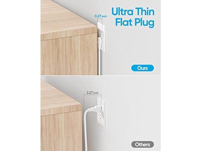 Power Strip Surge Protector, Olcorife Ultra Thin Flat Plug Extension Cord 5ft, 6 Outlets 3 USB Ports(1 USB C), 3 Sided Outlet Extender for Home...