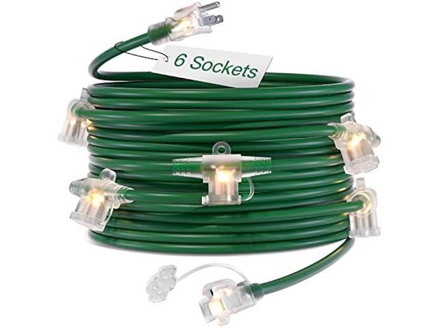 addlon 50FT Outdoor Extension Cord with Mutil Outlets Evenly Spaced 6 Outlets 16/3 SJTW Weatherproof Power Cable for Indoor Outdoor Christmas...
