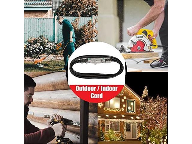 GREATIDE 10 Ft 14/3 Lighted Outdoor Extension Cord - 14 Gauge SJTW Heavy Duty Black Extension Cable with 3 Prong Grounded Plug, Great for Lawn,...