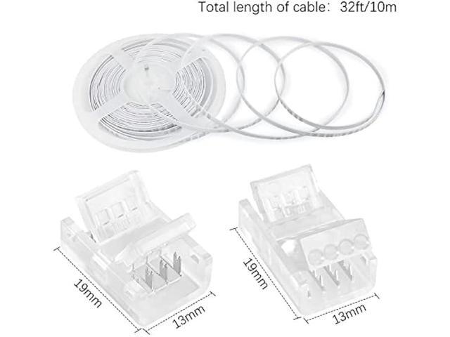 VIPMOON 32.8ft 4 Pin RGB Extension Cable Wire Cord and 10Pcs 4 Pin LED Light Strip Connectors Strip to Wire Quick Connection for 10mm Wide...