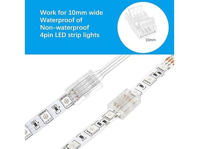 VIPMOON 32.8ft 4 Pin RGB Extension Cable Wire Cord and 10Pcs 4 Pin LED Light Strip Connectors Strip to Wire Quick Connection for 10mm Wide...