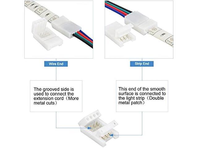 Rifachua 22 Gauge AWG 4 Pin RGB LED Strip Extension Cable Wire Cord 16.4ft and 12 Pcs 10mm RGB LED Strip Light Connectors No Wire Stripping for...