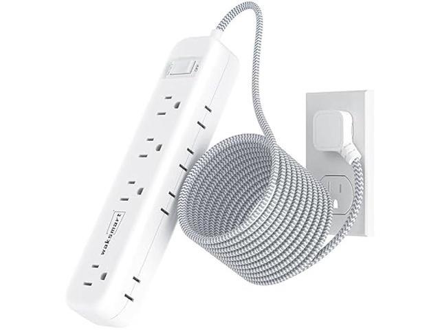 Flat Extension Cord 20 FT Multiple Outlets- Surge Protector Power Strip 8 AC Outlets 3 USB Fast Charge (3.4A 17W) 1080 Joules Long Braided Cord...