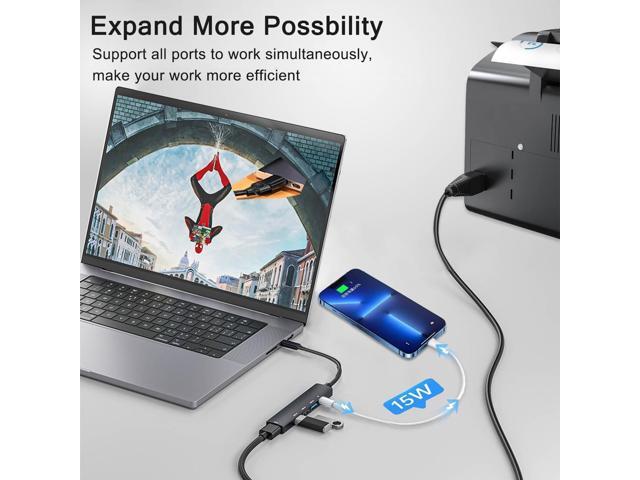 5-Port Powred USB 3.0 Hub, USB Extender USB Splitter with 5V USB-C Power/Data Port, USB Extender for A Port Laptop, PC, PS4/5, Xbox, Car and More