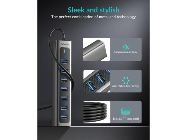 GM7U 7-Port USB 3.0 Hub, 3.3FT Long Cable, Aluminum, High-Speed, Multi Port Extender Hub, External Expansion Data Hub for PC Laptop, Desktop...