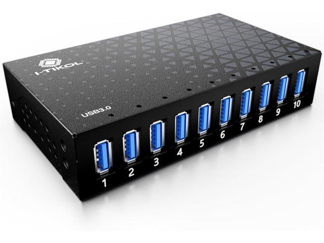 10 Ports USB Hub 3.0 Powered Aluminium - USB Hub Charger - Multiple Port - USB Splitter Hub with Power Adapter 12V/5A/60W - for Laptop, PC,Flash...