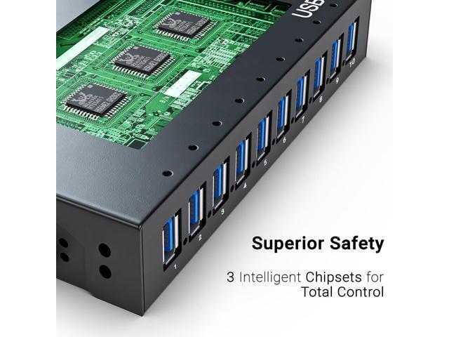 10 Ports USB Hub 3.0 Powered Aluminium - USB Hub Charger - Multiple Port - USB Splitter Hub with Power Adapter 12V/5A/60W - for Laptop, PC,Flash...
