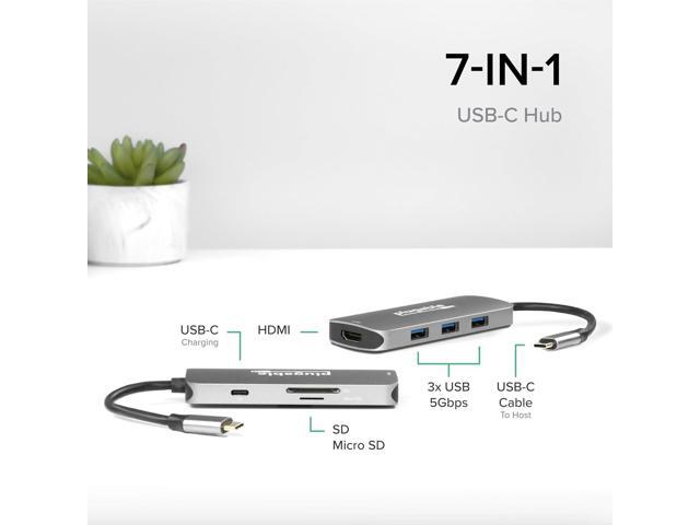 Plugable USB-C Hub 7-in-1, Driverless USB C Hub Compatible with Mac, Windows, Chromebook, USB4, Thunderbolt 4, and More (4K HDMI, 3 USB 3.0, SD &...