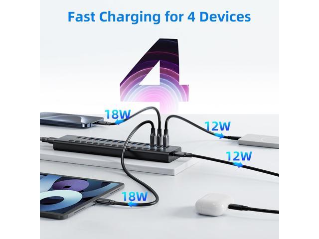 Powered USB 3.0 Hub, 16-Port USB C Hub Splitter (10 USB 3.0+2 QC 3.0+2 Smart Charging+2 USB-C 3.0) with Individual Switches, 12V 7.5A 90W UL...
