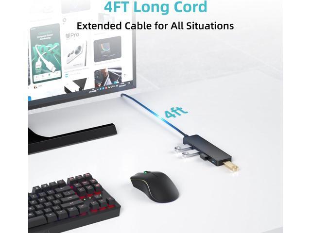 USB Hub, 3.0 4-Port Ultra-Slim Data USB Expander with 4 FT Extended Cable Compatible with MacBook, Mac Pro, Mac Mini, iMac, Surface Pro, XPS, PC,...