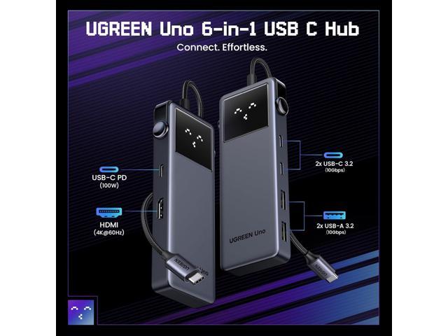 UGREEN Uno 6 in 1 USB-C Hub with 10Gbps USB-C & USB-A Data Ports 4K@60Hz HDMI for MacBook Pro/Air, iPad Pro, Surface, XPS, Thinkpad and More.