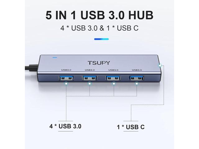 USB 3.0 HUB, TSUPY USB Splitter with 5 USB Ports and 4ft Extended Cable,Ultra-Slim Aluminium Data Hub Multi USB 3.0 Adapter HUB for...