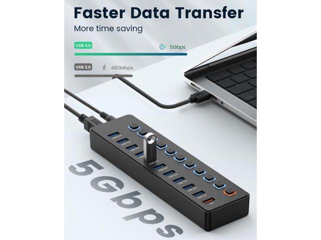 USB hubPowered USB hub, 11-Port hub Splitter10 USB 3.0 Data Transfer Port + 1 Smart Charging Port,Independent Switch (with LED Working Indicator)...