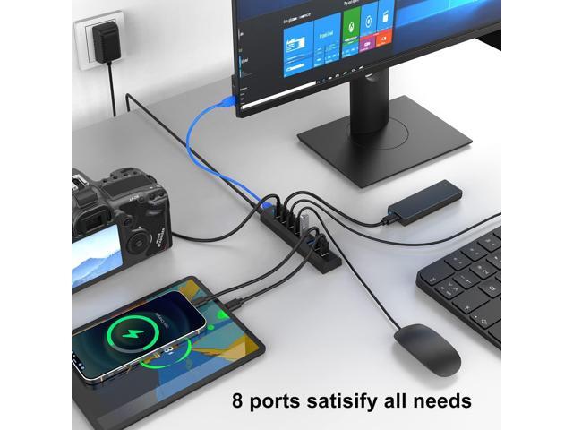 RAOYI Powered USB 3.0 Hub, 8 Ports High Speed USB 3.0 Hub Splitter with 36W Power Adapter, 3.3ft Cable and Smart Fast Charger USB Hub for Laptop,...