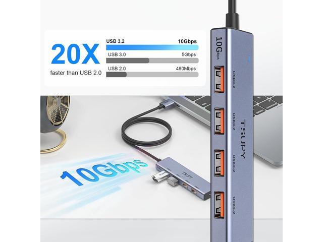 USB Hub 3.2, TSUPY USB Splitter 10Gbps 4 USB 3.2 Ports with 4ft Extension Cable,Ultra-Slim Aluminium USB 3.2 Gen 2 HUB Fast Data Transfer USB Port...
