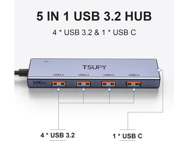 USB Hub 3.2, TSUPY USB Splitter 10Gbps 4 USB 3.2 Ports with 4ft Extension Cable,Ultra-Slim Aluminium USB 3.2 Gen 2 HUB Fast Data Transfer USB Port...