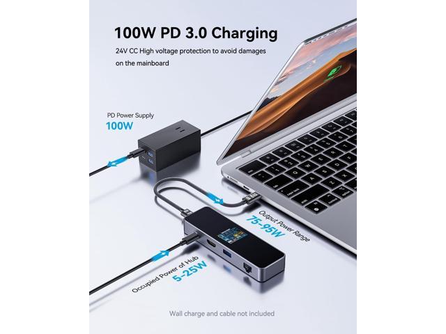 DOCKCASE Visual Smart USB C Hub (6-in-1) with HDMI Port 4K@60Hz, Gigabit Ethernet, USB-C and 2 USB-A 5Gbps Data Ports, 100w PD Power Delivery, for...