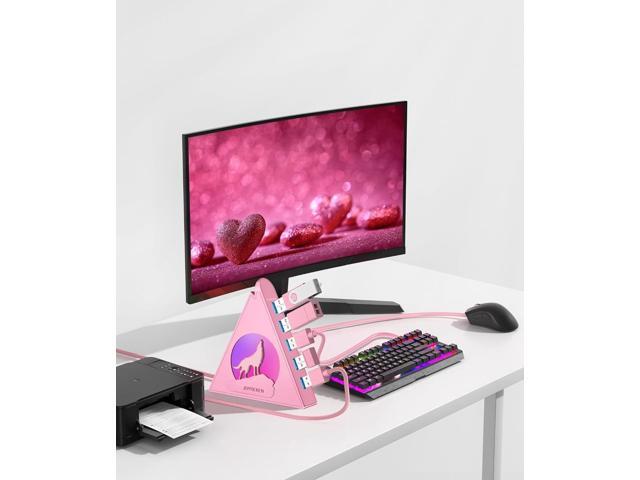 Howling Wolf USB Hub - 7 USB 3.0 Ports - Pink - Plug and Play - 2ft/1.2m Long Cable, for Laptop, PC, Flash Drive, HDD, Console, Printer, Keyborad,...