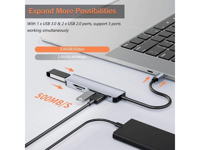 Hub USB C USB 3.0 SD Card Reader, VIENON 5 in 1 Aluminum USB A & C Hub with Memory SD/TF Card Reader and 3 USB 3.0 Ports, USB Extender for PC,...