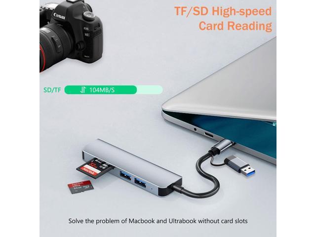 Hub USB C USB 3.0 SD Card Reader, VIENON 5 in 1 Aluminum USB A & C Hub with Memory SD/TF Card Reader and 3 USB 3.0 Ports, USB Extender for PC,...