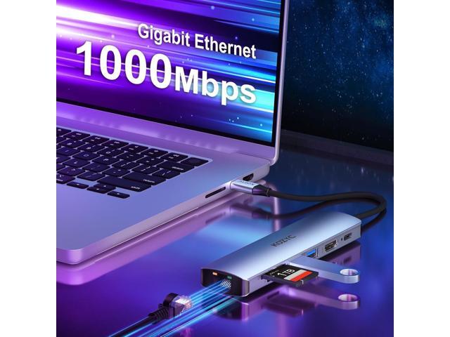 USB C Hub with Ethernet, KOZYC 7 in 1 USB-C Hub Multiport Adapter to HDMI 4K 60Hz, 1Gbps Ethernet, 100W PD Charging, 2 USB 3.0 Data, SD/TF Card...