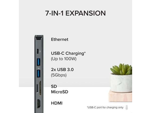Plugable 7-in-1 USB C Hub Multiport Adapter with Ethernet Driverless Compatibility with Mac, Windows, iPhone 15, Chromebook, USB4, Thunderbolt,...