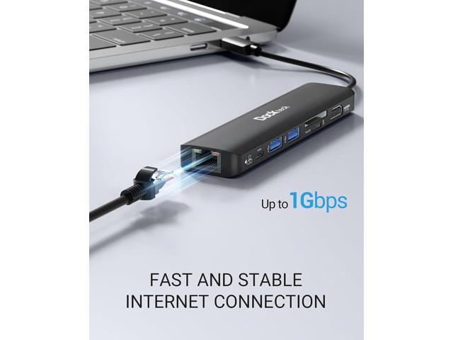 USB C Hub 4K 60Hz, Dockteck 7-in-1 USB C PD Ethernet Hub Dongle with 4K 60Hz HDMI, 1Gbps Ethernet, 100W PD, 2 USB 3.0, SD/Micro SD for MacBook...