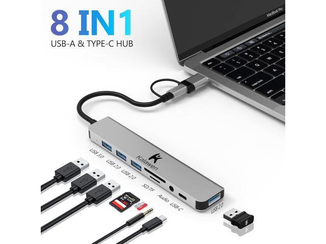 Kalawen USB C Hub USB Hub 3.0, Aluminum 8 in 1 USB Splitter with 1 x USB 3.0, 3 x USB 2.0 and 1 x USB C, SD/TF Card Reader, 3.5mm Aux Ports for...