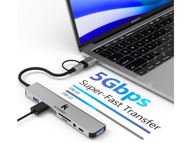 Kalawen USB C Hub USB Hub 3.0, Aluminum 8 in 1 USB Splitter with 1 x USB 3.0, 3 x USB 2.0 and 1 x USB C, SD/TF Card Reader, 3.5mm Aux Ports for...