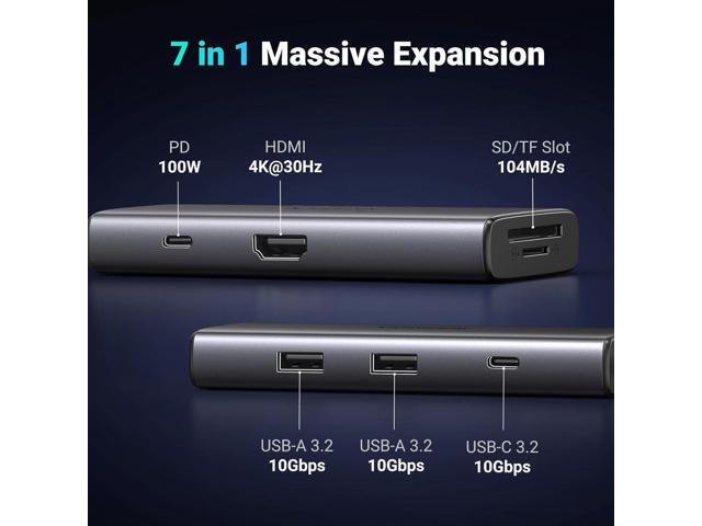 UGREEN Revodok Pro 107 USB-C Hub 7 in 1 10Gbps USB C 3.2 & 2 USB-A 3.2 4K HDMI, 100W Power Delivery, SD/TF Card Reader for MacBook Pro/Air, iPad...