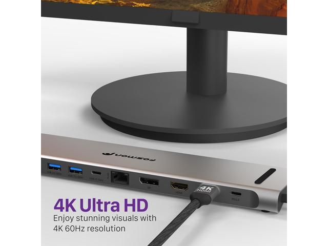 Fosmon USB C Hub (11-in-1) Desktop USB Hub with 2x HDMI (4k@60Hz), DisplayPort (4K@60Hz), x2 USB-C (USB 3.0) x2 USB 3.0, USB 2.0, TF 2.0, RJ45...