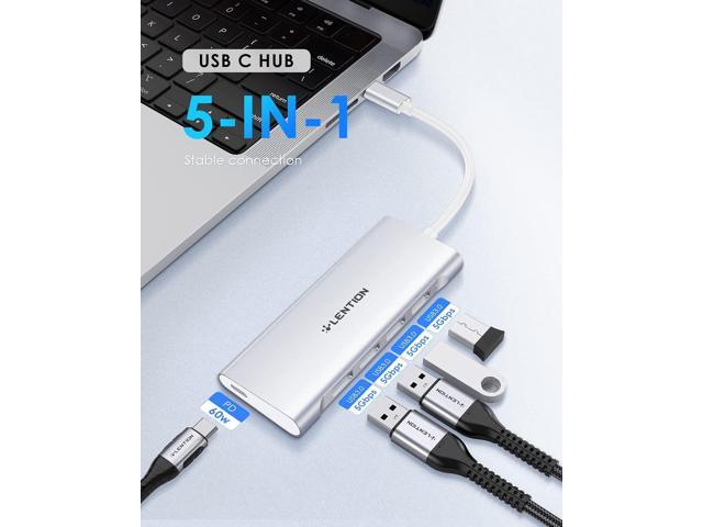 LENTION USB C Hub with 4 USB 3.0 & Type C Charging Compatible 2023-2016 MacBook Pro, New Mac Air, New Surface, Chromebook, More, Stable Driver...