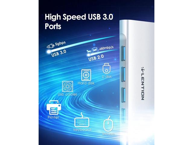 LENTION USB C Hub with 4 USB 3.0 & Type C Charging Compatible 2023-2016 MacBook Pro, New Mac Air, New Surface, Chromebook, More, Stable Driver...