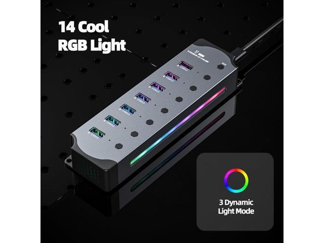 3.0 USB Hub, Beauif 7-Port USB 3.0 RGB Hub with 14 Color RGB LED Strip, Three Dynamic Modes, Independent Button Switches, Aluminum Gaming USB Hub...