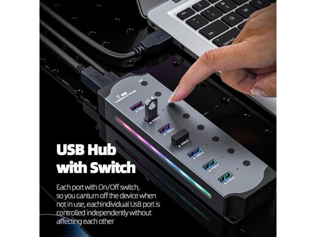 3.0 USB Hub, Beauif 7-Port USB 3.0 RGB Hub with 14 Color RGB LED Strip, Three Dynamic Modes, Independent Button Switches, Aluminum Gaming USB Hub...