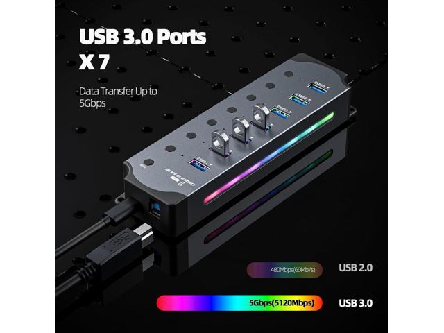 3.0 USB Hub, Beauif 7-Port USB 3.0 RGB Hub with 14 Color RGB LED Strip, Three Dynamic Modes, Independent Button Switches, Aluminum Gaming USB Hub...